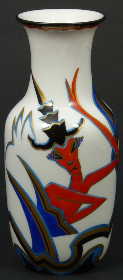 KURT WENDLER ROSENTHAL GERMAN PORCELAIN VASE: Rosenthal German porcelain vase designed by Kurt Wendler. Depicts a horned figure with line design. Marked Rosenthal and Kurt Wendler to bottom. Measures 5 5/8" height (14.2cm).