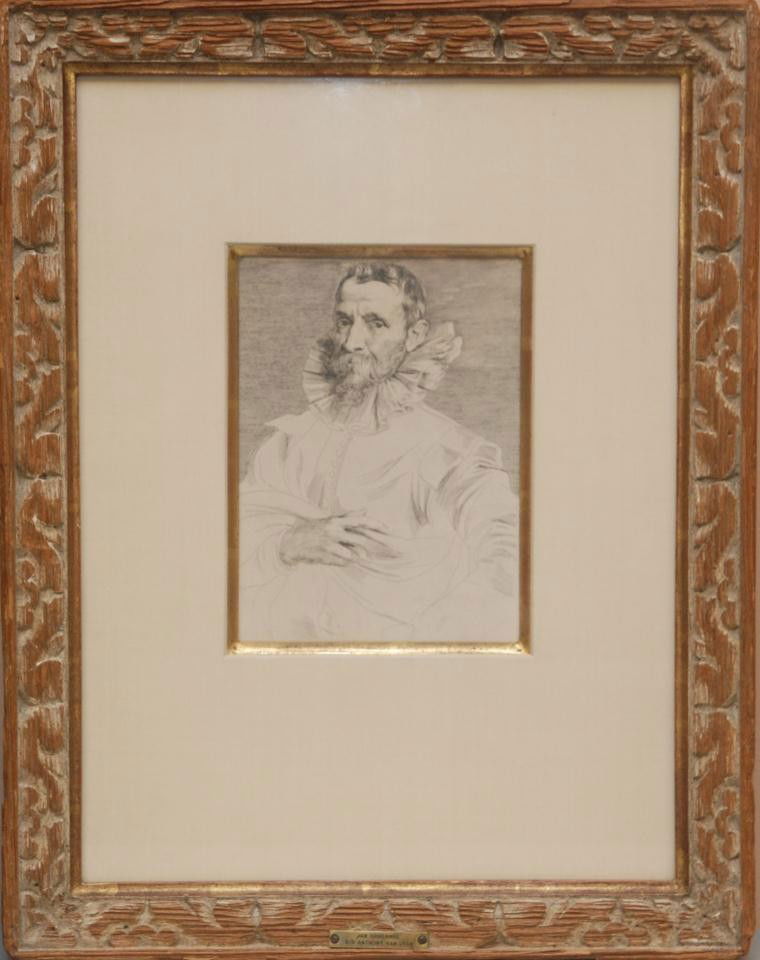 SIR ANTHONY VAN DYCK ETCHING OF JAN BRUEGHEL: Sir Anthony VanDyck, Flemish, 1599-1641. Original etching by the Flemish artist of seventeenth century painter Jan Brueghel the Elder famous for landscape and architectural interiors. This portrait is