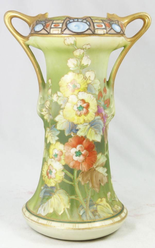 271 NIPPON HAND PAINTED PORCELAIN FLORAL VASE
