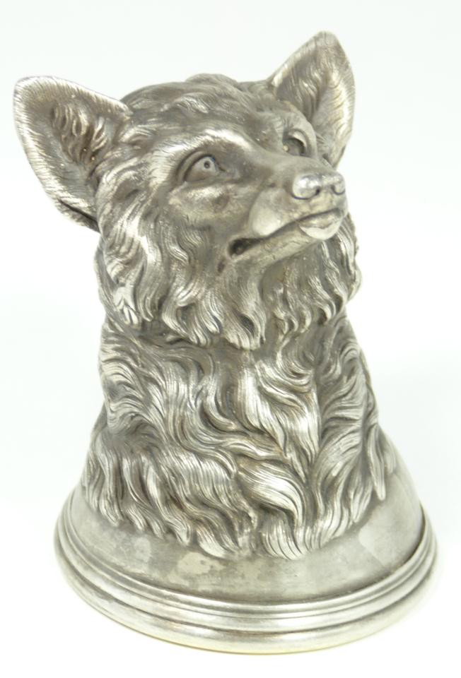 IMPERIAL RUSSIAN SILVER FIGURAL FOX CUP: Imperial Russian silver figural fox head cup having gold wash interior. Has town marks and 84 silver purity marks to side. Measures 3" height x 2 3/8" diameter (7.6cm x 6cm). Weighs 6.5ozt / 202 grams