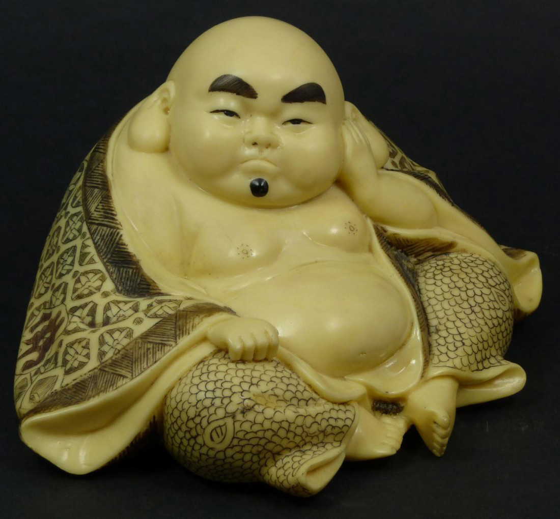 315 Chinese Faux Ivory A Hotei Buddha Figure