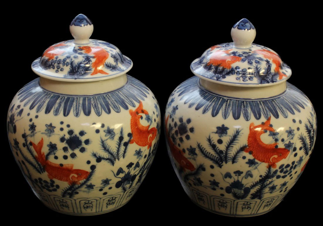 277 Pr CHINESE PORCELAIN KOI FISH GINGER JARS JIAJING Mar 31, 2012 Elite Decorative Arts in FL