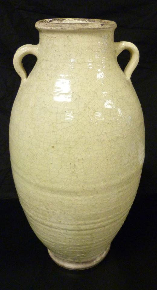 CHINESE TANG DYNASTY WHITE GLAZE POTTERY VASE: Antique Chinese Tang Dynasty period white glaze pottery vase. Amphora shape. Measures 16" height (40.6cm).