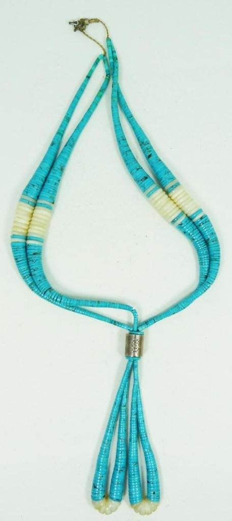 SOUTHWEST ABALONE & TURQUOISE GRADUATED NECKLACE: Measures approx. 24" long with Sterling tie.