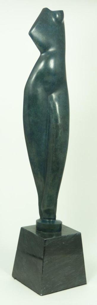 ABSTRACT BRONZE SCULPTURE OF NUDE FEMALE: Abstract bronze figure of a nude female on a black marble base. After Alexander Archipenko (UKRANIAN, 1887-1964). Measures 18 inch height (45.7 cm).