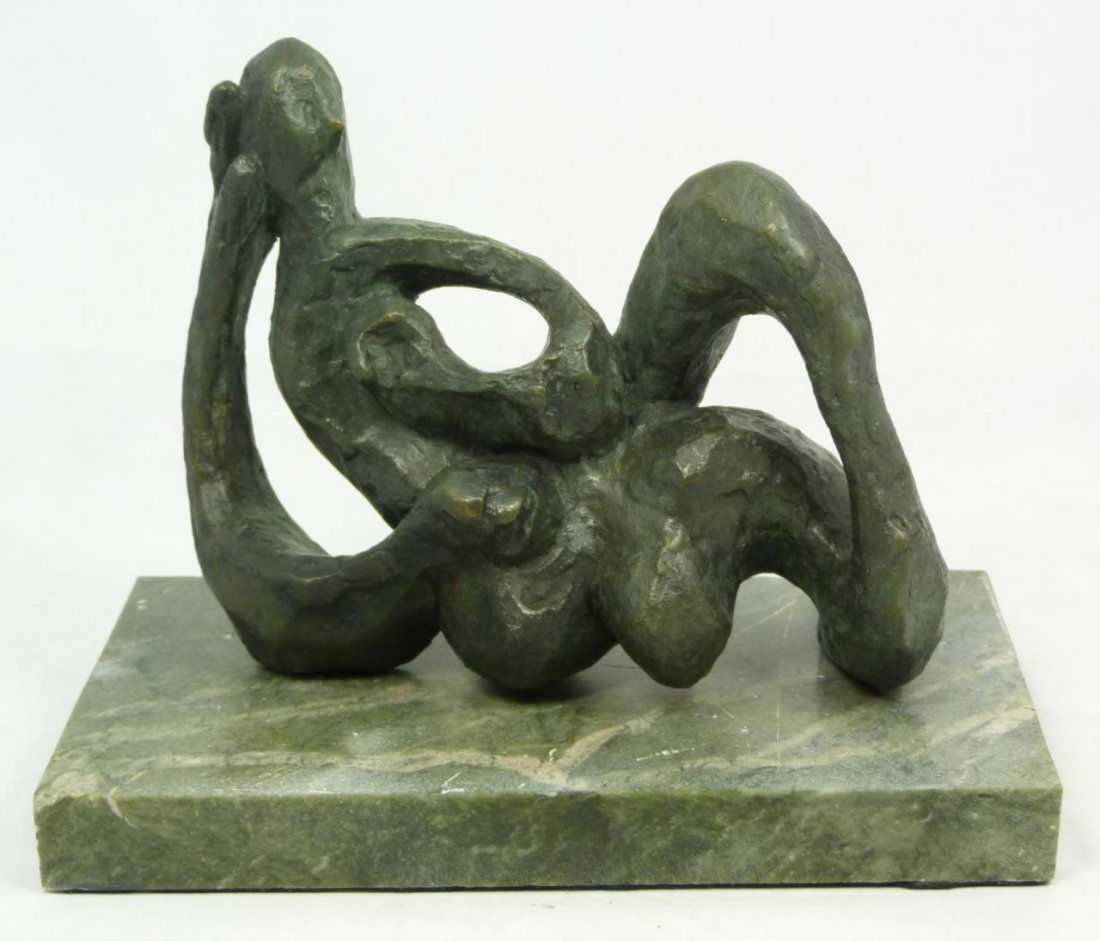 JACQUES LIPCHITZ 'ETUDE POUR HAGAR' BRONZE: Abstract bronze figure of torso after Jacques Lipchitz (FRENCH, 1891-1973). Titled 'Etude Pour Hagar'. Mounted on green marble base. Measures 5 1/2" height + 7/8" base height (13.9cm + 2.2cm). Total w