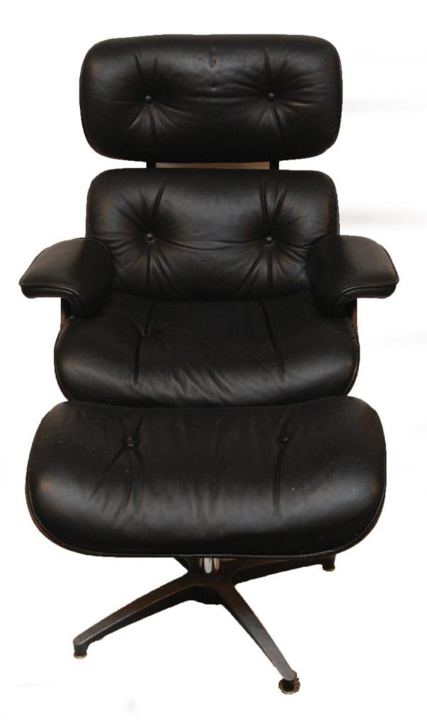 20th CENTURY CHARLES EAMES STYLE CHAIR BY SEALY: 20th century Charles Eames style chair and ottoman by sealy. Measures 38 3/4" height x 34" width (98.4cm x 86.3cm).