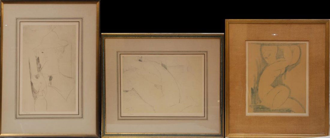 LOT OF 3 AMEDEO MODIGLIANI LITHOGRAPHS OF NUDES: A lot of three Amedeo Modigliani (ITALIAN, 1884-1920) lithographs depicting nude figures. Each pencil numbered. Each approx. 14" x 11" (35.5cm x 27.9cm).