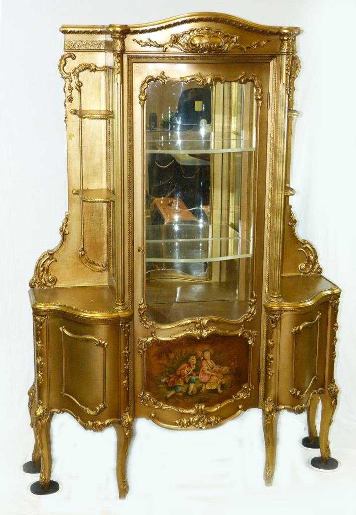 Antique French Gilded Hand Painted Curio Cabinet