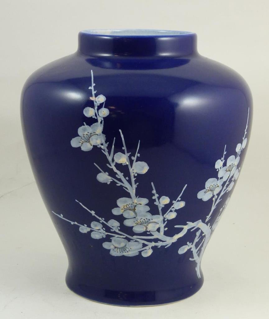 TAIWAN ROC FLORAL COBALT BLUE PORCELAIN VASE