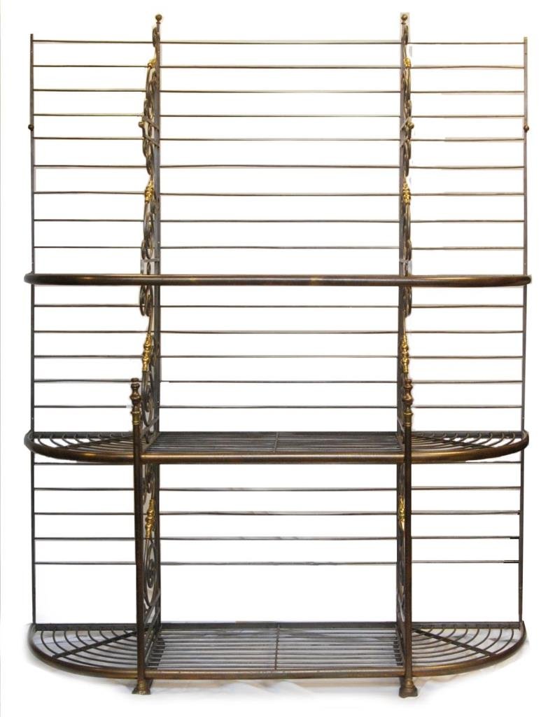20th CENTURY IRON AND BRASS BAKER'S RACK 87" X 72": A 20th century American baker's rack constructed of iron and brass. Measures approx. 87" height x 72" width (220cm x 182cm).