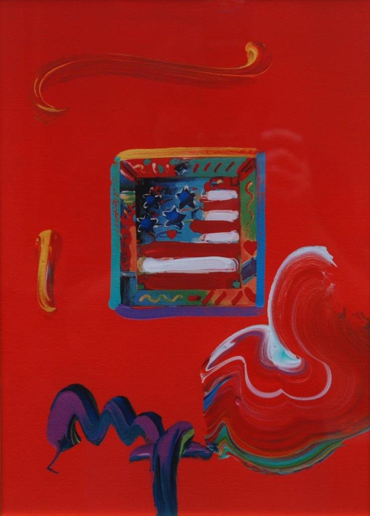PETER MAX COLORED LITHOGRAPH "LIBERTY FLAG": PETER MAX COLORED LITHOGRAPH "LIBERTY FLAG" Measures 14" x 10" (35.56cm x 25.40cm) plus beautiful frame and mat signed in the plate