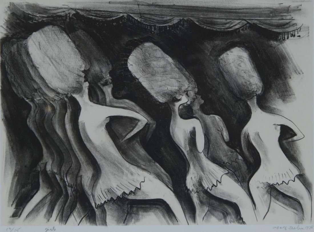 ADOLF DEHN "GIRLS" 1928 LITHOGRAPH 13/15: ADOLF DEHN "GIRLS" 1928 LITHOGRAPH 13/15 American, 1895-1968. The American scene: a selection from the Dr. Robert B. Dorothy M. Gronlund collection of American prints. 1928 lithograph, no. 13/15. Meas