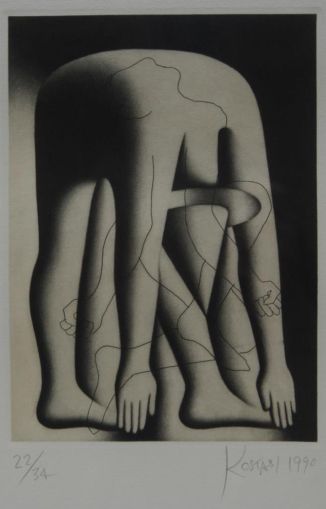 MARK KOSTABI 1990 LITHOGRAPH 22/34: MARK KOSTABI 1990 LITHOGRAPH 22/34 American New York artist Mark Kostabi. Born in 1960, Mark Kostabi has lived, worked and made waves in New York since 1982. His numerous exhibitions, outspoken artist
