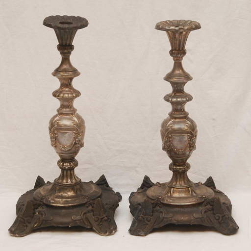 Pr Antique Polish Silver Plated Candlesticks