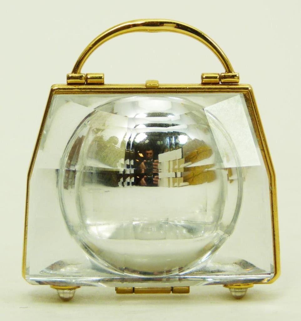 SWAROVSKI CRYSTAL MEMORIES "SECRETS" HANDBAG CLOCK: SWAROVSKI CRYSTAL MEMORIES "SECRETS" HANDBAG CLOCK New in box. Total weight 155g