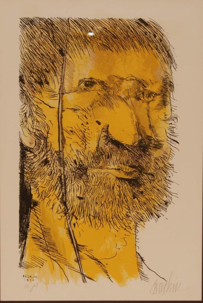 LEONARD BASKIN ARTIST PROOF OF BEARDED MAN SIGNED: LEONARD BASKIN (AMERICAN 1922-2000), "Bearded Man, from the Moby Dick Suite" AP lithograph signed lower right dated 1970. Measures 11" x 16" + 3" mat & frame (27.94cm x 40.64cm). Total weight 1452g