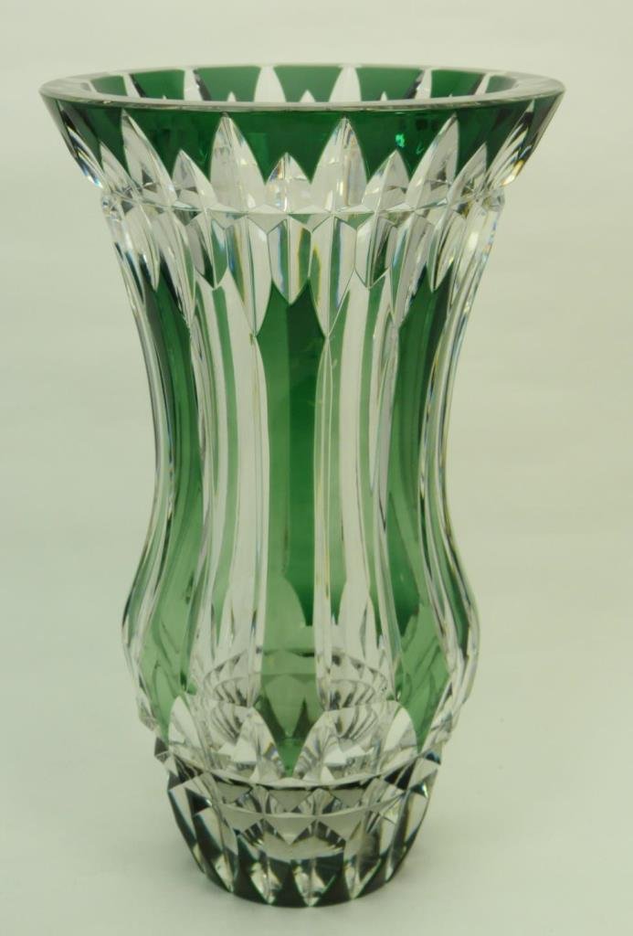 LARGE HEAVY VAL ST LAMBERT GREEN TO CLEAR VASE: LARGE HEAVY VAL ST LAMBERT GREEN TO CLEAR VASE Measures 11-3/4" tall (28.80cm). Signed to base. Total weight 4800g