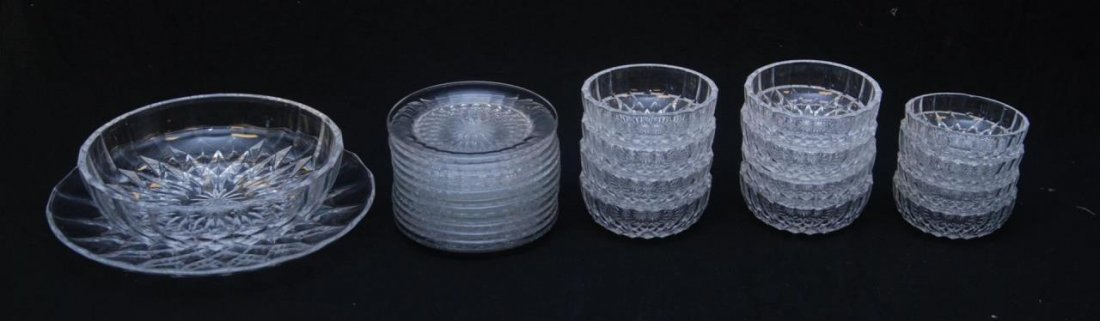 26 PCS VINTAGE SIGNED VAL ST LAMBERT GLASSWARE: 26 PCS VINTAGE SIGNED VAL ST LAMBERT Including a 12" crystal tray (30.48cm). Total weight 3800 gms