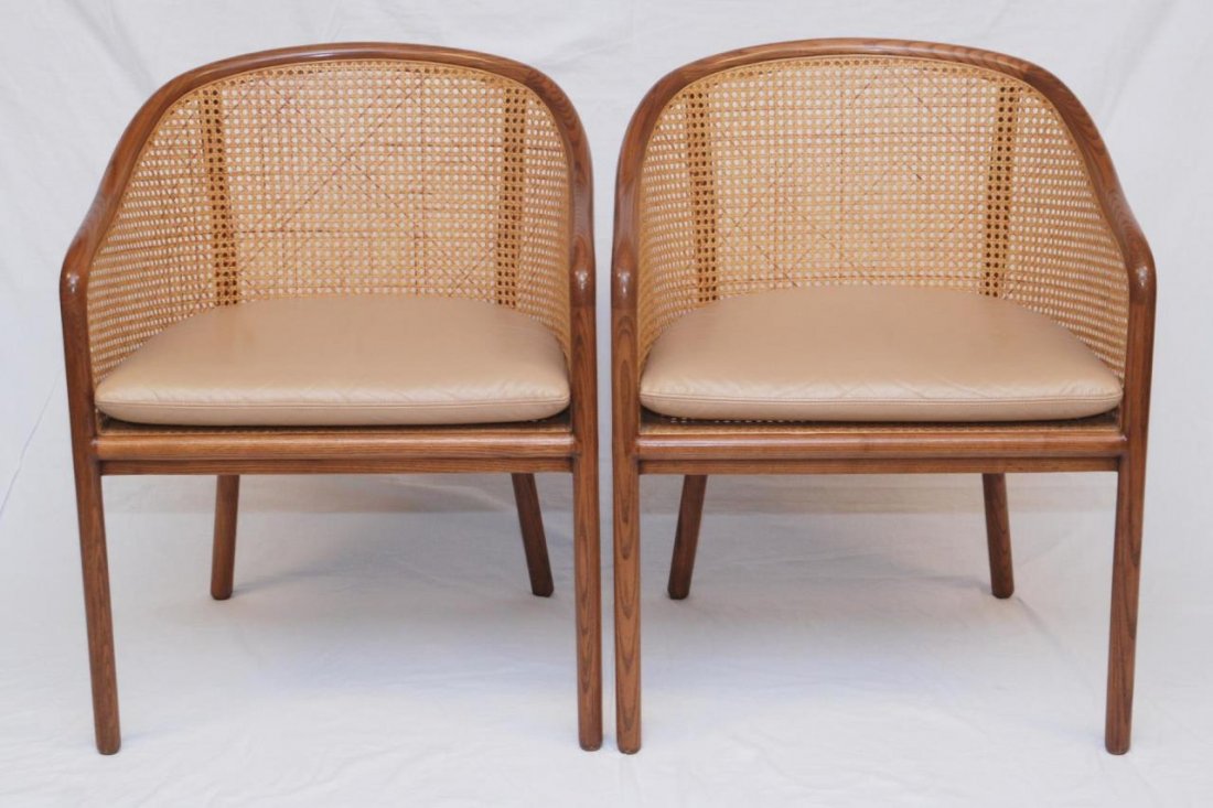 WARD BENNETT FOR BRICKELL CANE BACK CHAIRS: WARD BENNETT FOR BRICKELL CANE BACK CHAIRS One of the best names in modern furniture Ward Bennett. These chairs are hand made with heavy cane back, leather pillow insert. Measures 34" tall (86.36cm) x