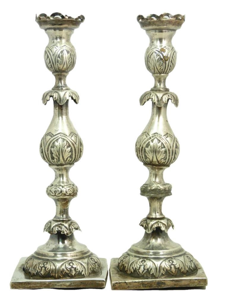 PR RUSSIAN/POLISH STERLING CANDLE STICKS SZKARIAT: PR RUSSIAN/POLISH STERLING CANDLE STICKS SZKARIAT By the master silver smith Shmul Szkariat . these were made in poland, by the master Szkariat(1866-1904) At the time Poland was under Russian rule (17