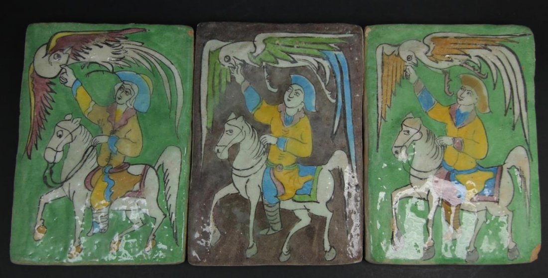 SET OF 3 ANTIQUE GLAZED ASIAN POTTERY PLAQUES: SET OF 3 ANTIQUE GLAZED ASIAN POTTERY PLAQUES Each 5 1/2"(13.97cm) X 8"(20.32cm) early 20th century total weight of the lot is 2130 grams