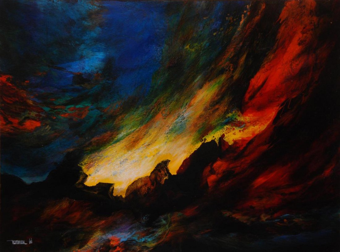 LEONARDO M. NIERMAN OIL ON BOARD AMERICAN/MEXICAN: Prolific American/Mexican artist born in 1932 who's abstract works bring up into the many thousands of dollars. We offer this 32" (81.28cm) Width x 24" (60.96cm) Height painting by Nierman. Signed to 