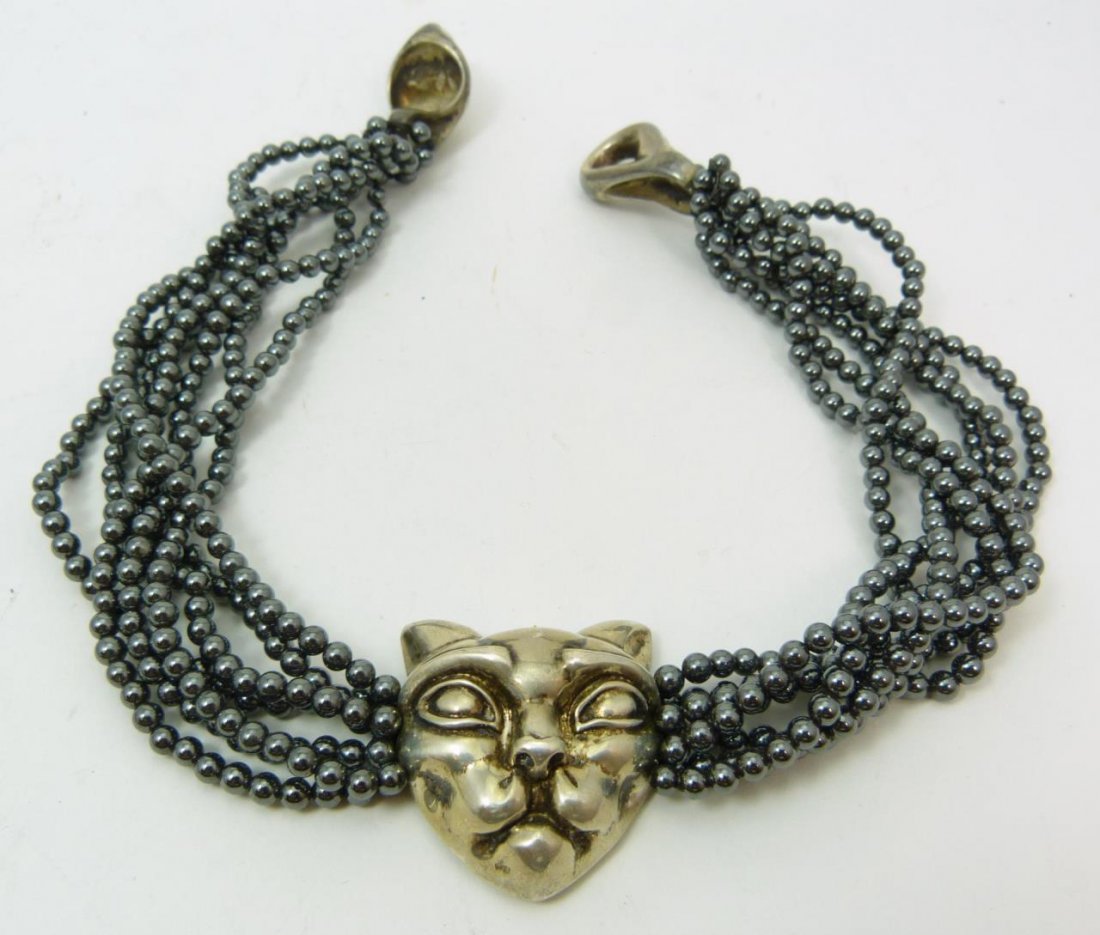 PATRICIA VON MUSULIN STERLING & HEMATITE NECKLACE: Patricia Von Musulin sterlng silver and hematite panther pendant necklace. Patricia Von Musulin is one of the leading modern costume artist in the world. Measures 15" (38.1cm) Length. Total weight 140
