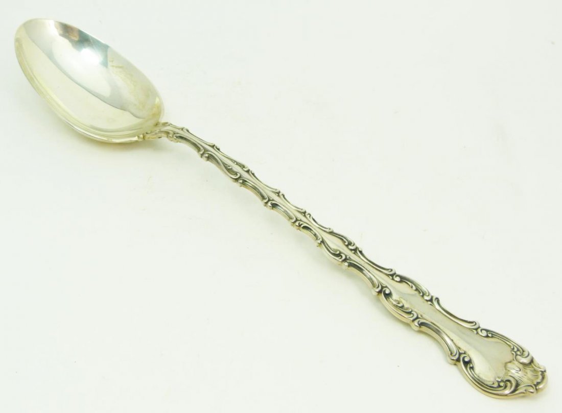 LARGE ANTIQUE ENGLISH STERLING STUFFING SPOON: Large antique English sterling silver stuffing spoon. Measures approx 12" (30.48cm) Length. Dates to the earl 20th century. Total approx weight 5.5ozt.