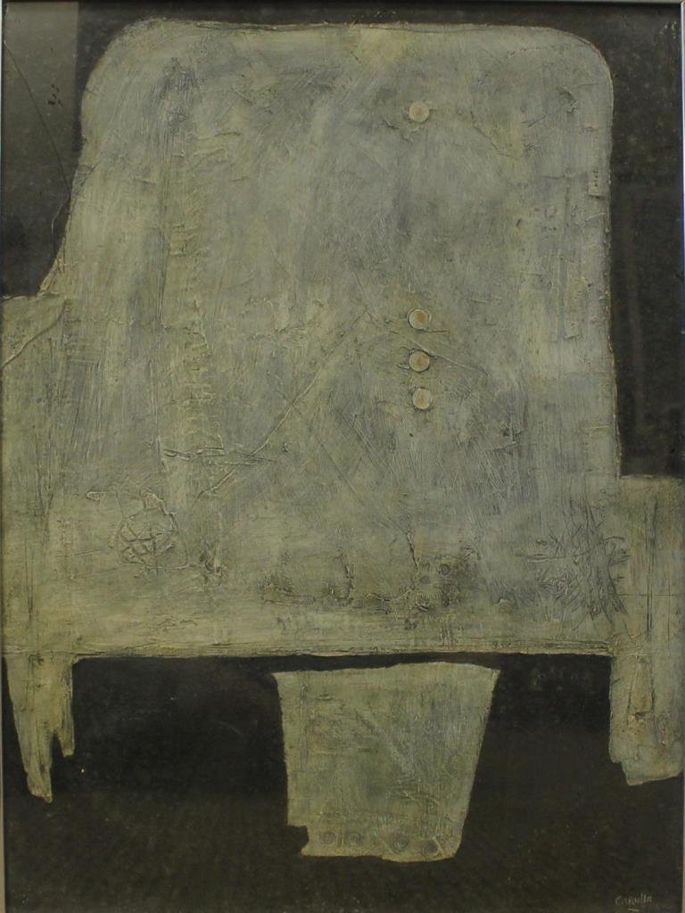 RAMON CARULLA (CUBAN) ABSTRACT ARTWORK: Ramon Carulla (Cuban) abstract artwork. Signed "Carulla" to lower right. Measures approx 23" (58.42cm) Length x 30" (76.2cm) Height. Total approx weight 3.8kg.