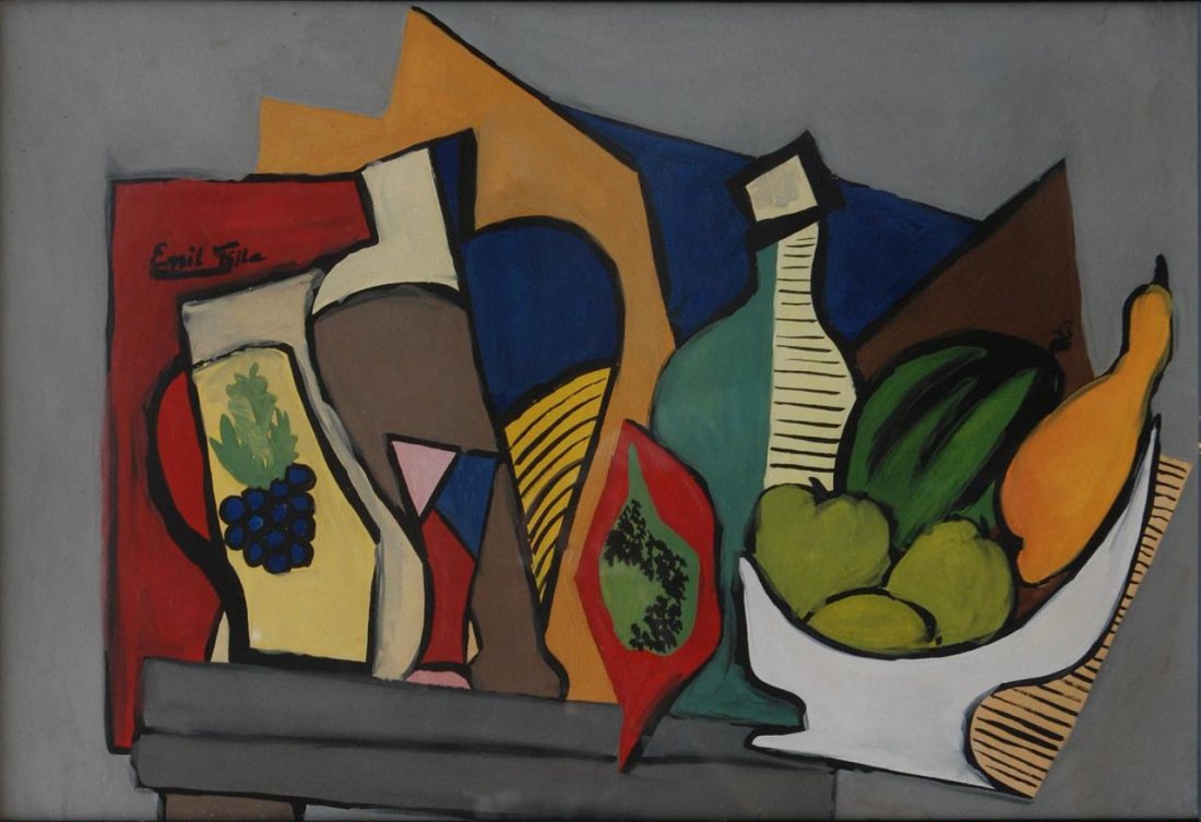 EMIL FILLA (CZECH, 1882-1953) CUBIST ARTIST: Emil Filla (Czech, 1882-1953) abstract oil on paper on board. Listed Czech artist. From a Palm Bach gentleman's estate. Measures 10 1/2" (26.67cm) Width x 15 1/2" (39.37cm) Height + 1" frame. Total ap