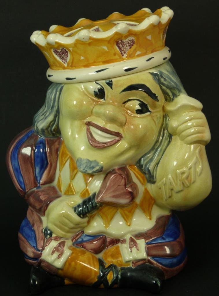 RARE RED WING POTTERY COOKIE JAR OF OLD KING COLE: Stamped Red Wing Pottery to base. Circa early 20th century. 9 1/2" (24.13cm) Height. Total approx weight 1.9kg. Provenance: From the estate of Count Adrian Toati de Suiza de Bourbon, Great Grandson of