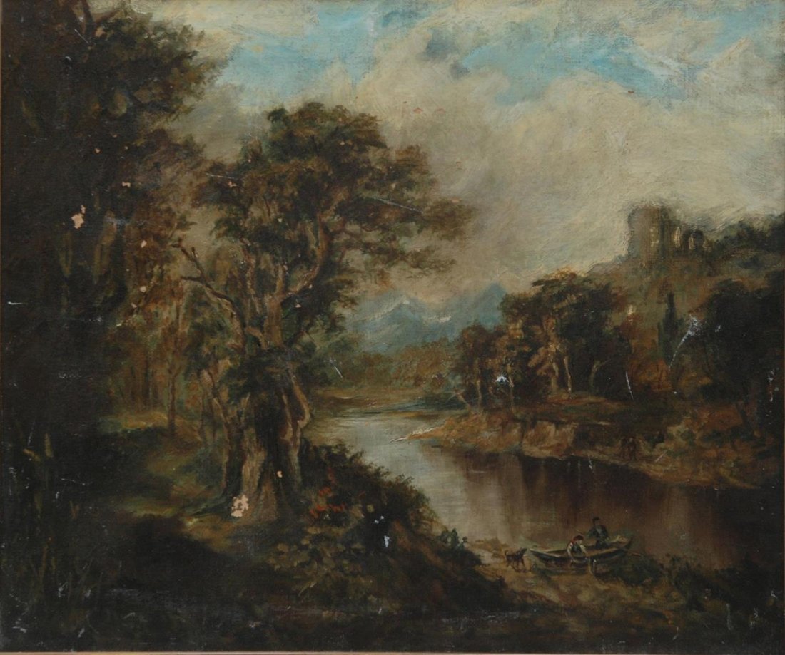RICHARD WILSON (1713-1782) OIL ON CANVAS: Richard Wilson (1713-1782) oil painting on canvas of a stream through the woods. Wilson was a welsh painter who moved to Italy in the mid 18th century. His works bring in many thousands of dollars. Me
