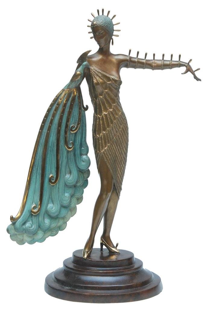 ORIGINAL ERTE BRONZE "DIVA" 295/300 MADE IN 1984: Original Erte bronze titled "Diva" depicting a deco lady with peacock. Retail price of $20,000. Measures approx 18" (45.72cm) Tall. Total approx weight 15lbs.