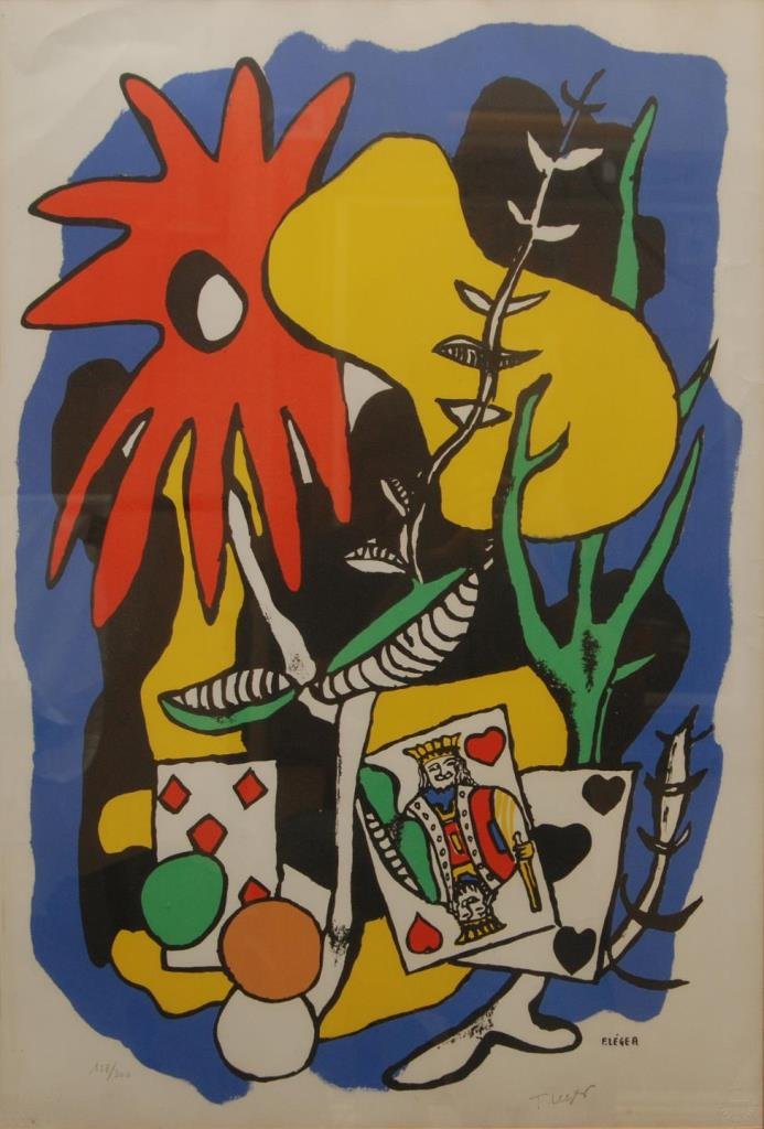 FERNAND LEGER "THE KING OF HEARTS" LITHOGRAPH: Fernand Leger (FRENCH, 1881-1955) lithograph titled "The King of Hearts". Numbered 158/300. Signed in pencil and stamped to lower right. Measures 19 1/2" (49.53cm) Wide x 29" (73.66cm) Tall + 5" (12.7