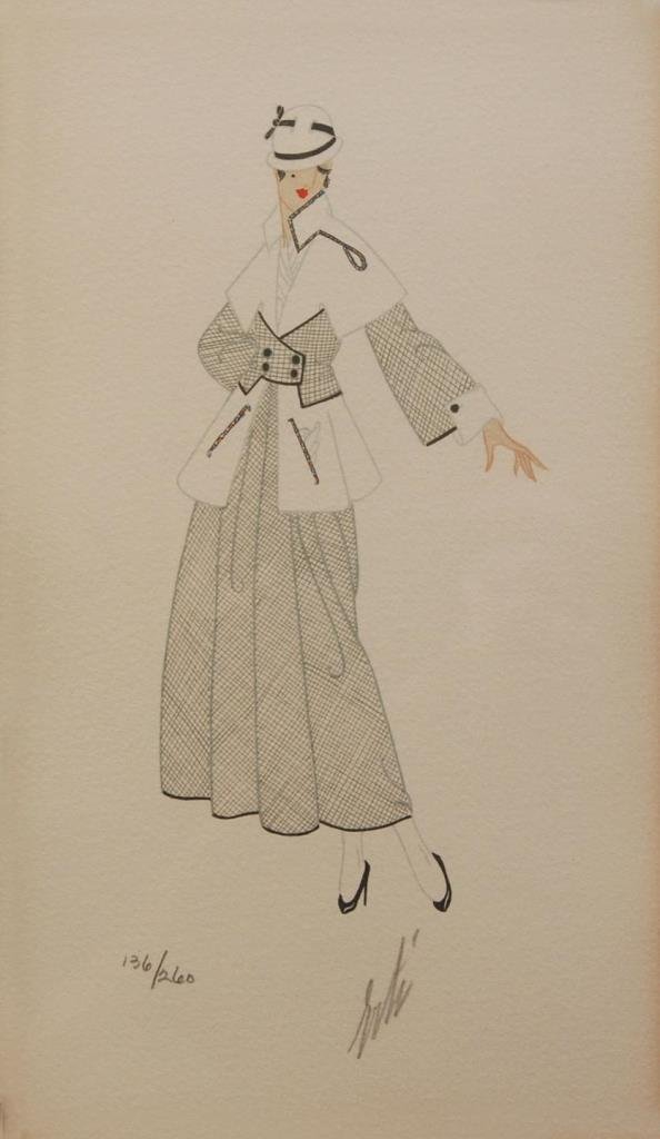 ERTE ROMAIN DE TIRTOFF RUSSIAN/AMERICAN SERIGRAPH: Erte Romain de Tirtoff (Russian/American) serigraph depicting a woman in dress. Limited edition 136/260 and pencil signed. Measures approx 6" (15.24cm) Width x 9 1/4" (23.5cm) Length + 3 1/2" mat and