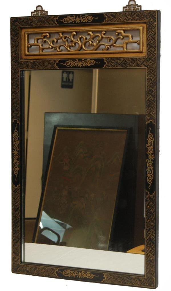 VINTAGE CHINESE HAND PAINTED & CARVED MIRROR: Measures 20" (50.8cm) Wide x 34" (86.36cm) Tall. Total weight 15lbs.
