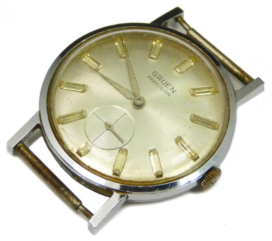 VINTAGE GRUEN PRECISION STAINLESS STEEL WATCH HEAD: Total weight 23g.
