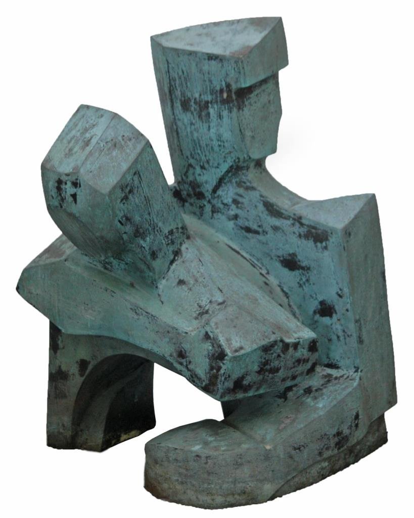 VICTOR SALMONES LARGE ABSTRACT CUBISM BRONZE: Victor Salmones (MEXICAN, 1937 - 1989) large abstract cubism bronze sculpture depicting a couple; the style is very unusual to the artist. Impressed signature to side and numbered 2/10. Measures appro