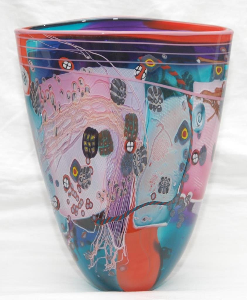 WES HUNTING LARGE STUDIO GLASS WIDE VASE (1 of 7)