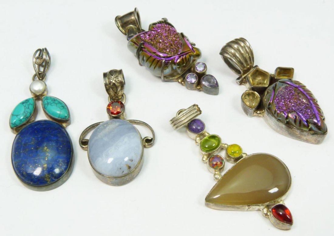 LOT OF 5 STERLING & MULTI GEMSTONE PENDANTS (1 of 7)