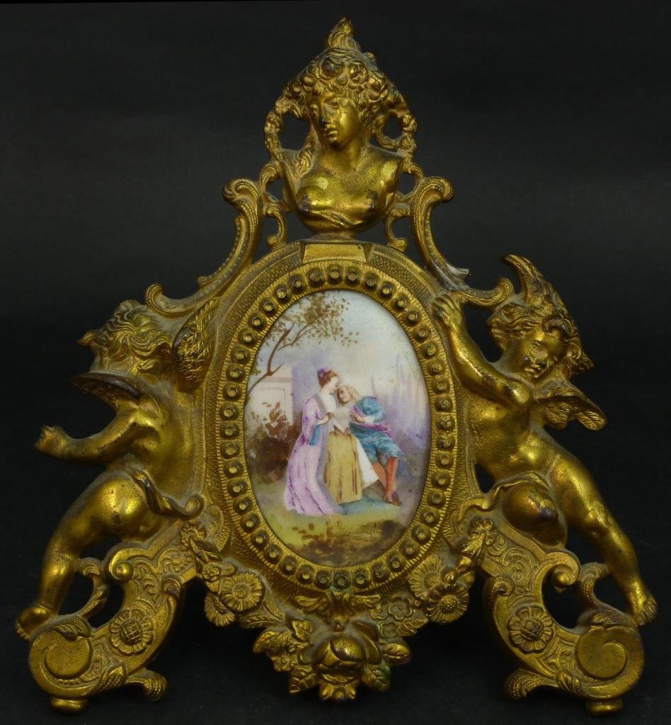 ANTIQUE FRENCH GILT BRONZE FRAME WITH PLAQUE (1 of 7)