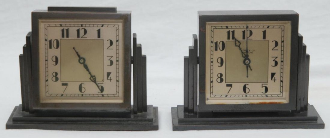 PAIR TIFFANY & CO ART DECO BRONZE TABLE CLOCKS (1 of 5)