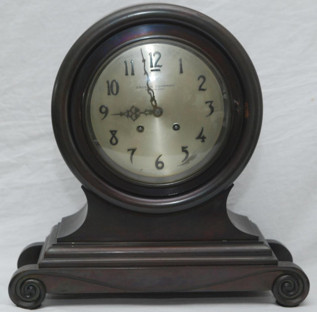 LARGE GROGAN COMPANY BRONZE CASED MANTLE CLOCK (1 of 7)