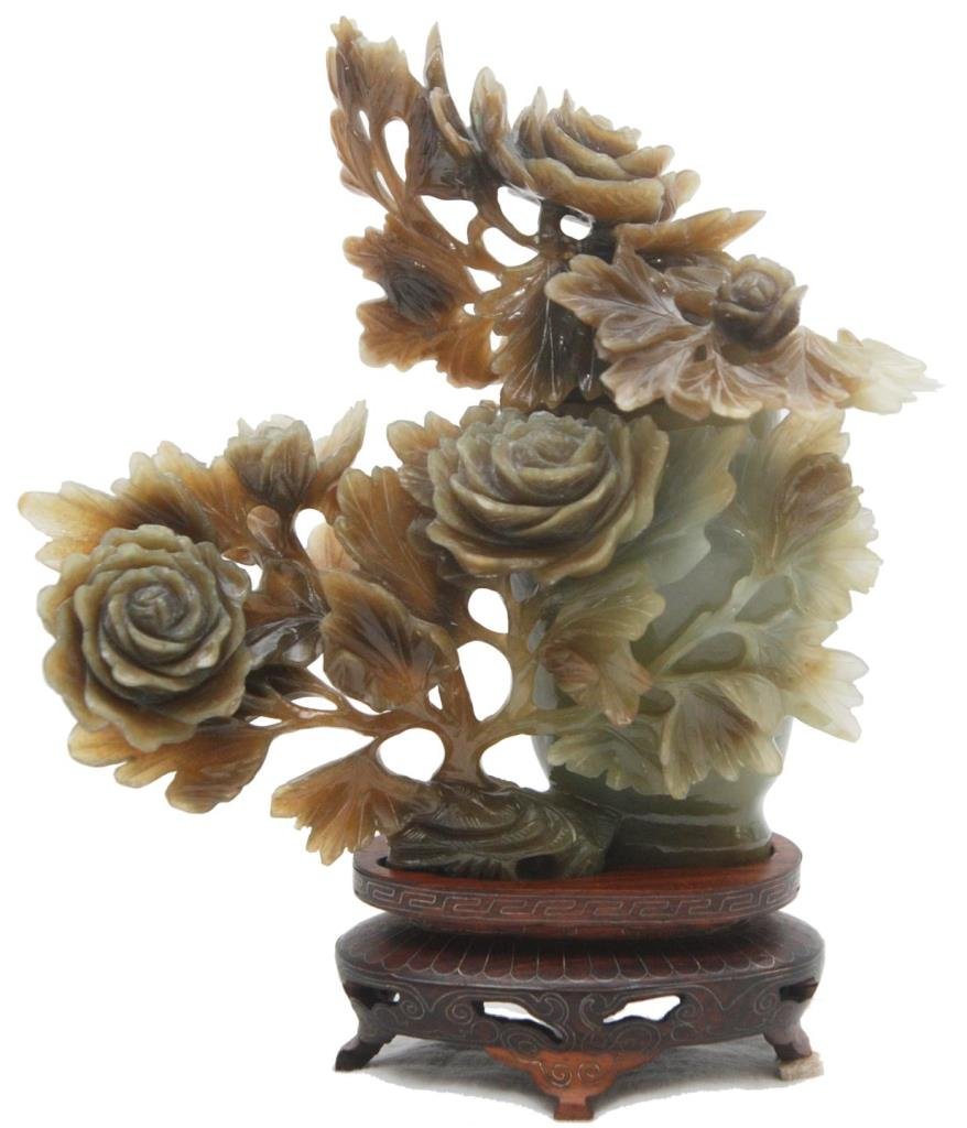 CHINESE PALE GREEN JADE FLORAL COVERED VASE (1 of 6)