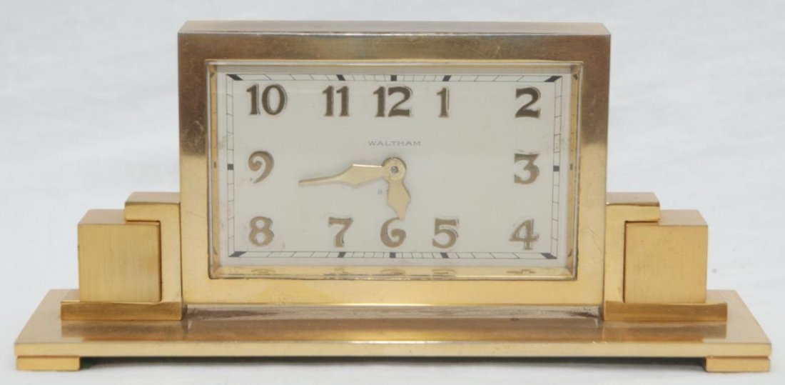 WALTHAM 8 DAYS ART DECO STYLE BRONZE CLOCK (1 of 4)
