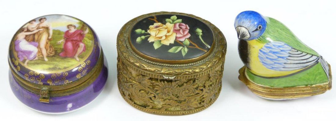 LOT OF 3 PORCELAIN & ENAMEL TRINKET BOXES (1 of 3)