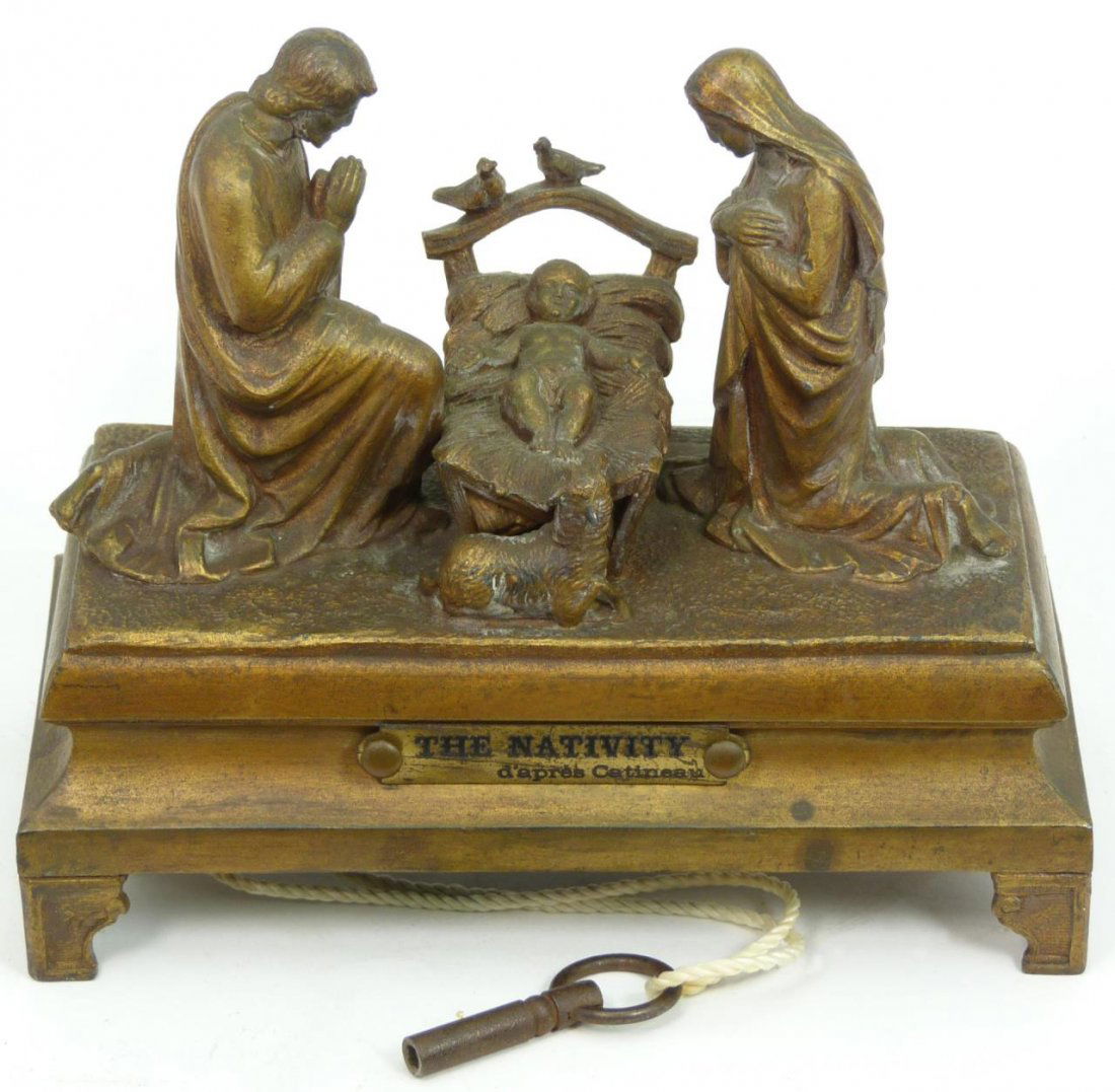 AFTER CATINEAU FRENCH BRONZE NATIVITY MUSIC PLAYER (1 of 8)