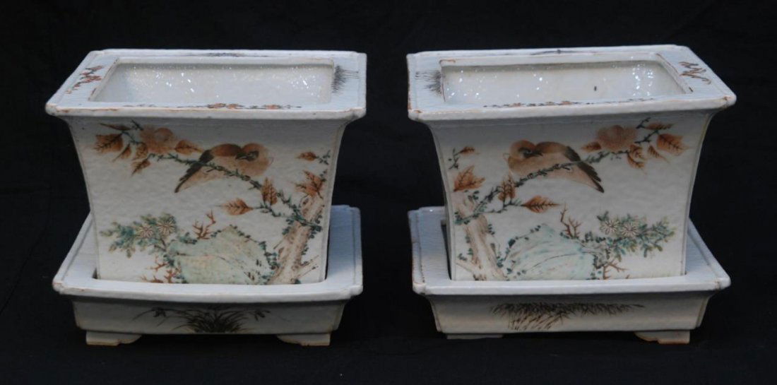 Pr ANTIQUE CHINESE ENAMELED SQUARE PLANTERS (1 of 9)