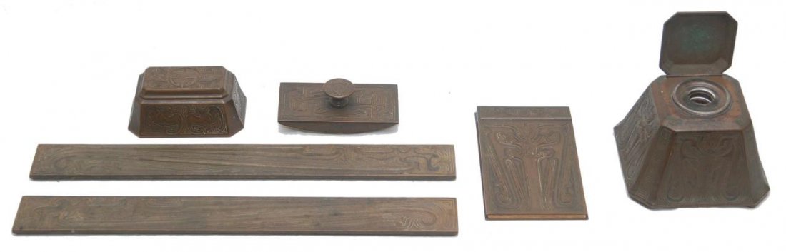 6pc TIFFANY STUDIOS BRONZE 'CHINESE' DESK SET (1 of 10)